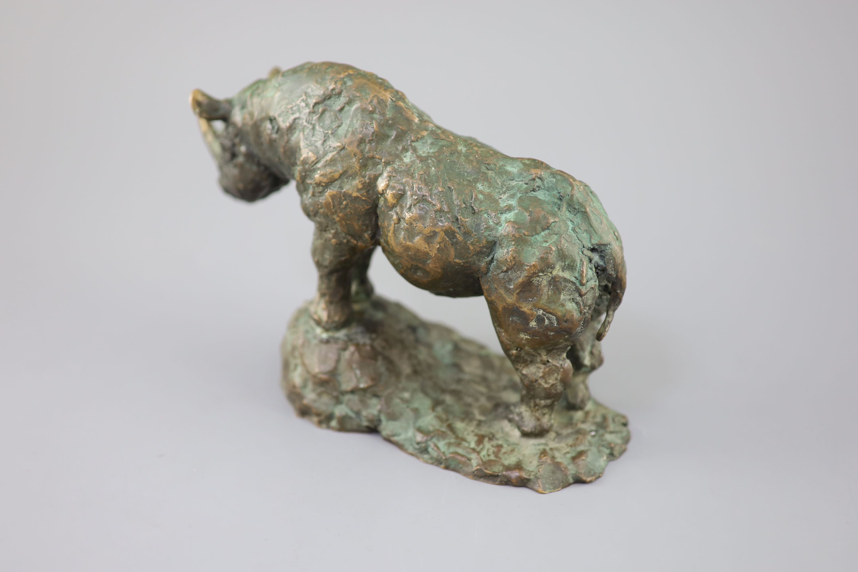 § Hamish Mackie (1973-). A bronze model of a rhinoceros, length 9.5.in. height 6.25in.